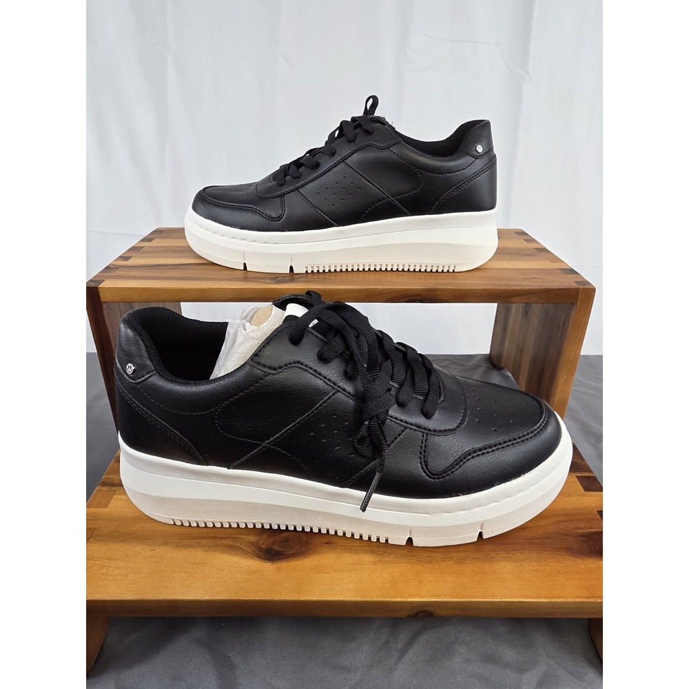 Dr Scholls Savoy Black Leather Lace Up Platform Sneakers Shoes Womens 10 M NIB